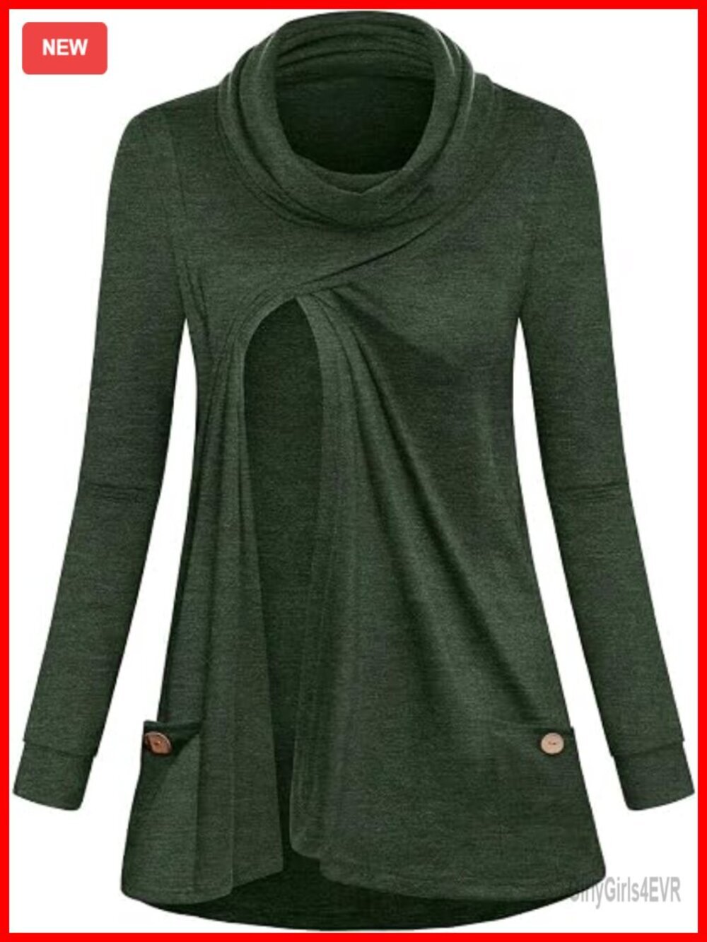 Maternity Cowl Neck Nursing Sweatshirt Tunic with Pockets